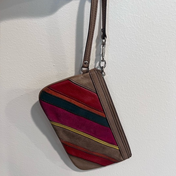 Fossil Patchwork Leather Multicolor Wristlet Wallet Key Per Soft - Picture 1 of 5